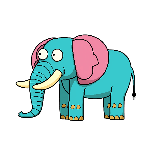 Whimsical Blue Elephant Cartoon Illustration