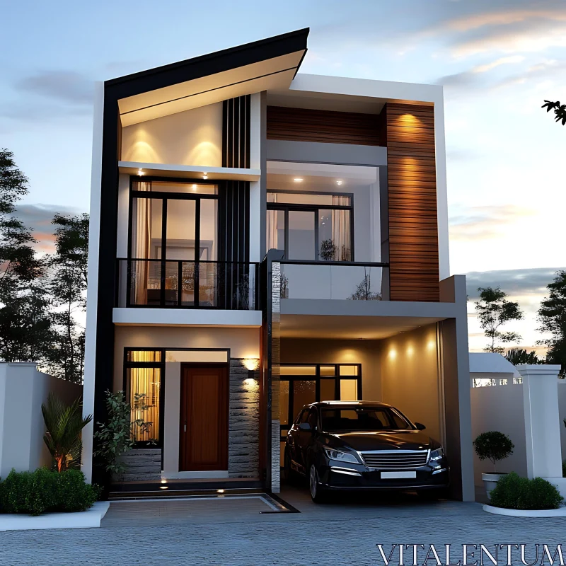 Stylish Modern Home with Elegant Exterior and Large Windows AI Image