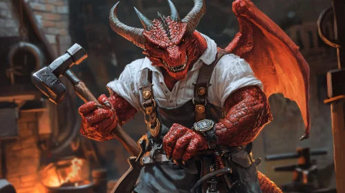 Red Dragon Blacksmith in Forge