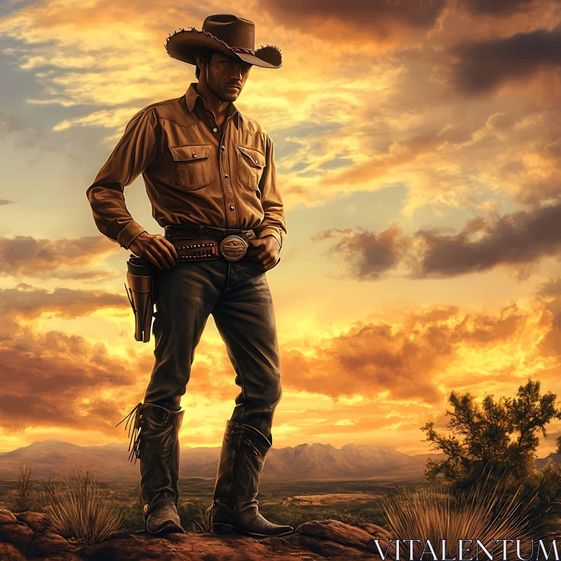 Western Cowboy at Dusk AI Image