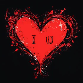 Stylized Red Heart with 'I U' Message