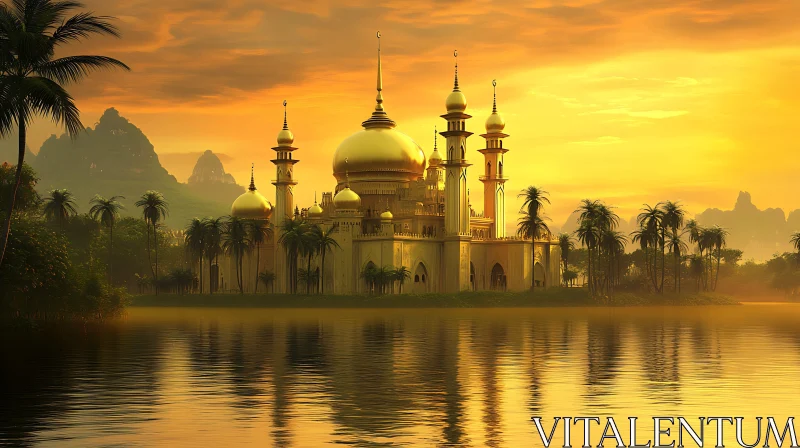 AI ART Island Mosque Sunset Reflection