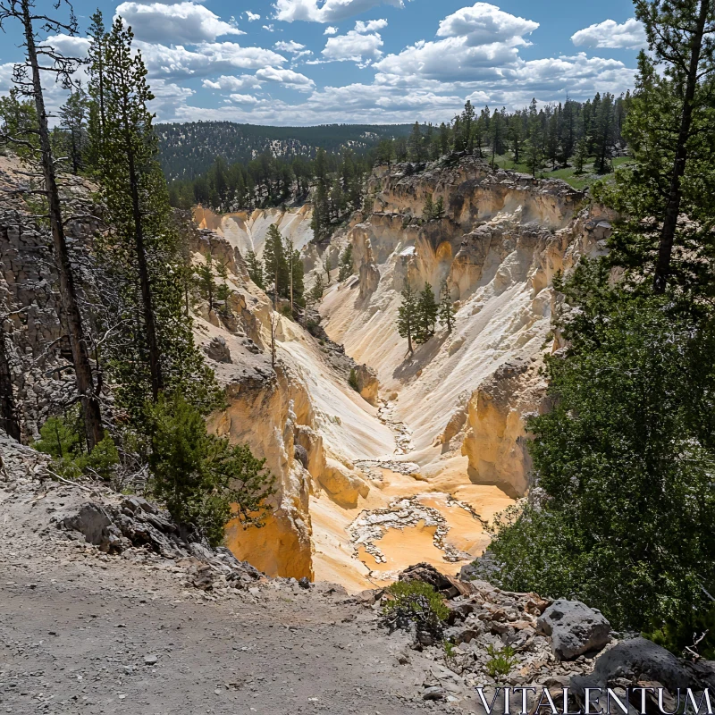 Scenic Erosion Canyon with Clusters of Pine Trees AI Image