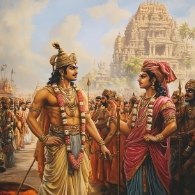 Traditional Indian Scene with Temple Backdrop