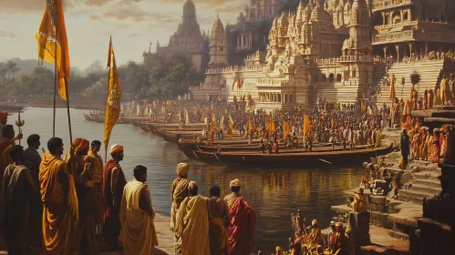 Ceremonial Gathering by the Ganges River