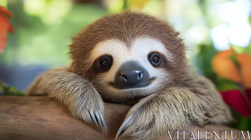 Cute Sloth in Natural Habitat AI Image