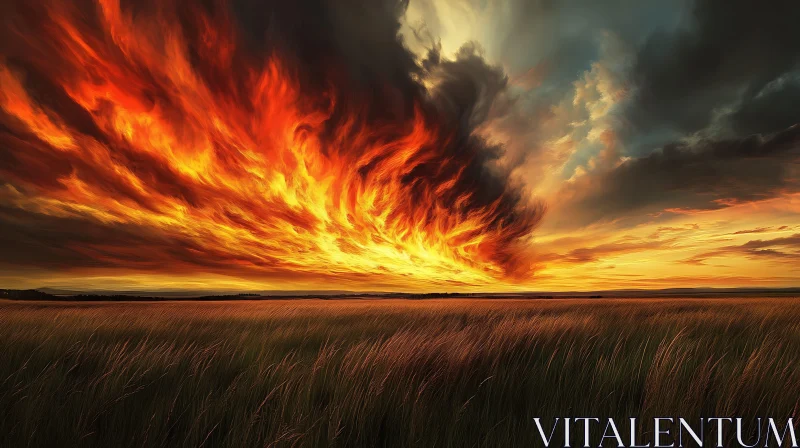 AI ART Fiery Sunset Landscape