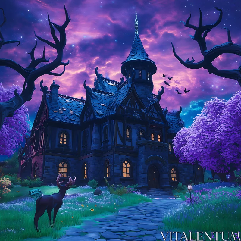 Fantasy Haunted House with Deer AI Image