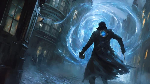 Man Facing a Magical Portal