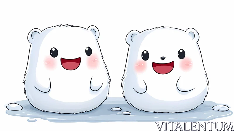 Charming Polar Bears Illustration AI Image