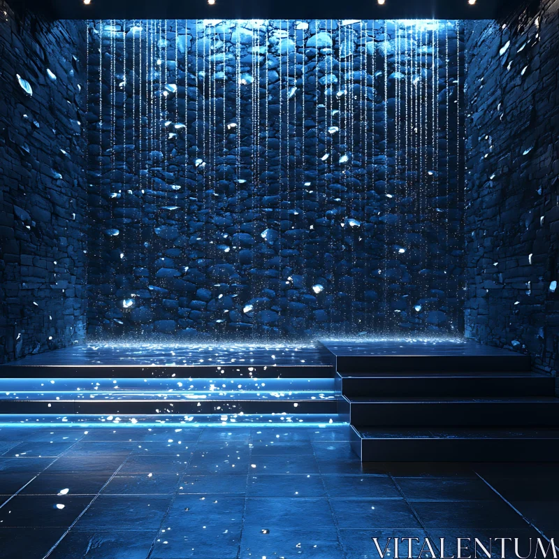 Cascading Waterfall in Contemporary Interior AI Image