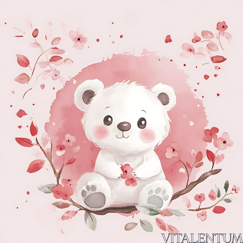 Charming White Bunny with Flowers in Pastel Colors AI Image