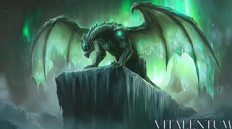 Emerald Dragon on Ice Peak Fantasy Art AI Image