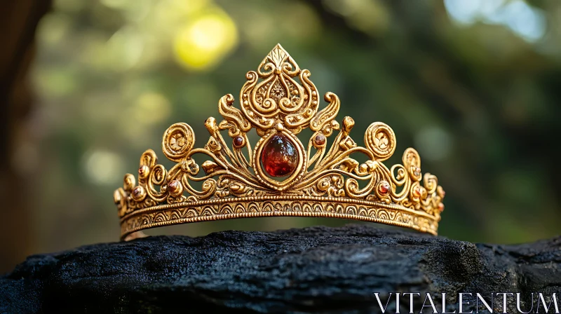 Ornate Crown on Dark Stone AI Image