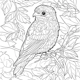 Monochrome Bird and Leaves Illustration