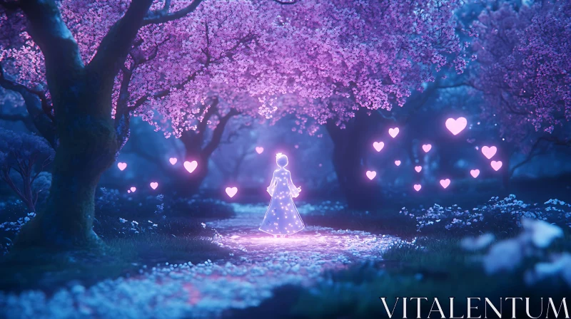 Mystical Forest with Glowing Hearts AI Image