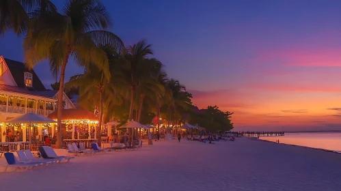 Beach at Dusk: Palm Trees and Twilight