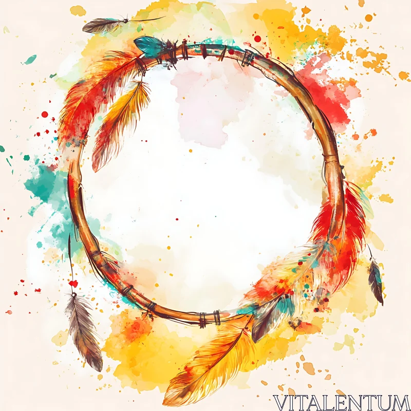 Feathered Circle Watercolor Art AI Image