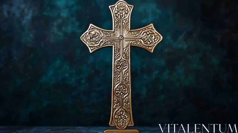 Detailed Religious Cross on Dark Background AI Image