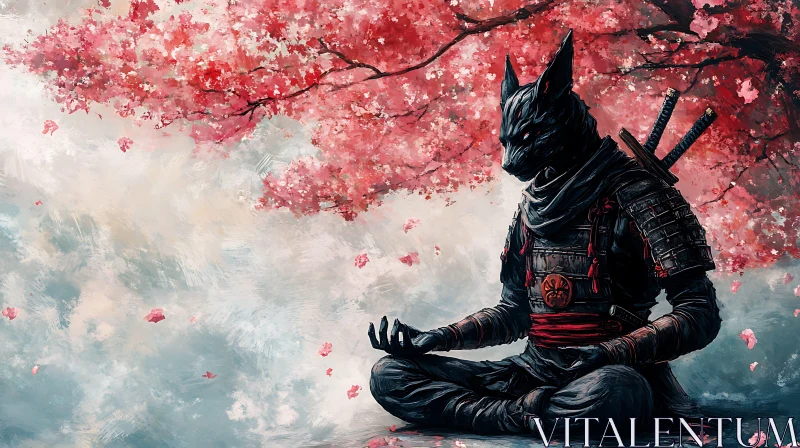 Meditative Wolf Warrior in Spring AI Image