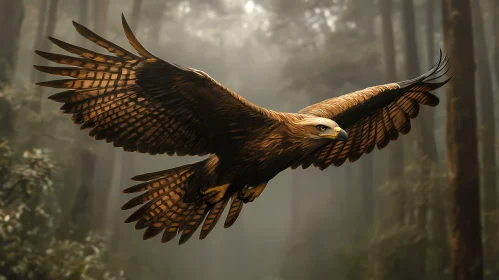 Eagle in Misty Woodland