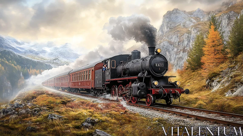 Old Train Scenic Mountain Route AI Image