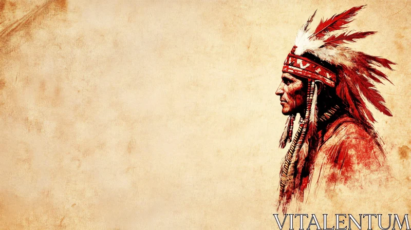 Indigenous Warrior Profile with Feathered Crown AI Image