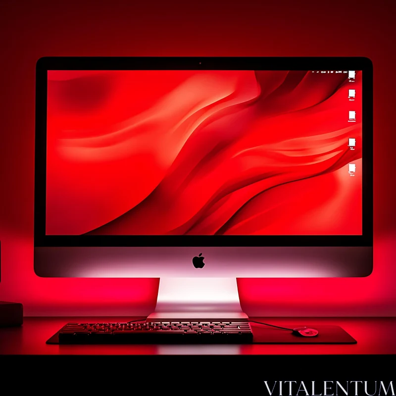 Stylish Computer Setup with Red Theme AI Image