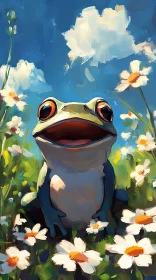 Playful Frog Amongst Flowers