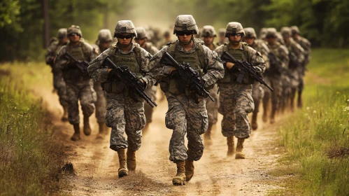 American Soldiers Marching in Formation