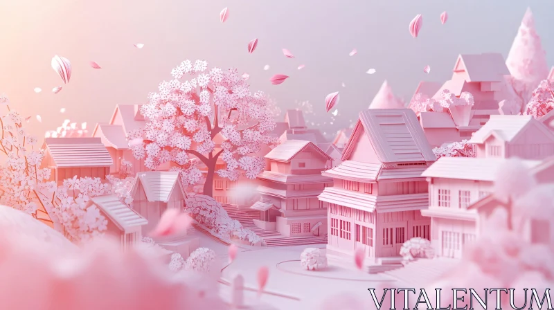 Cherry Blossom Town AI Image