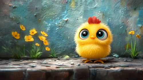Cute Chick and Floral Wall