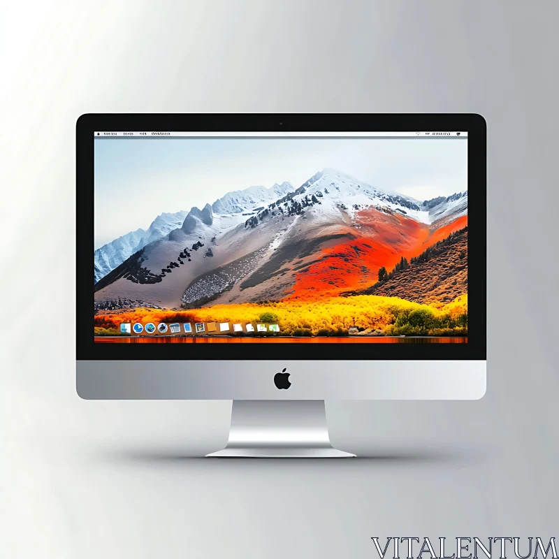 Apple iMac Displaying Scenic Mountain View AI Image