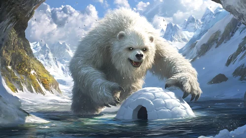 Giant Polar Bear near Igloo