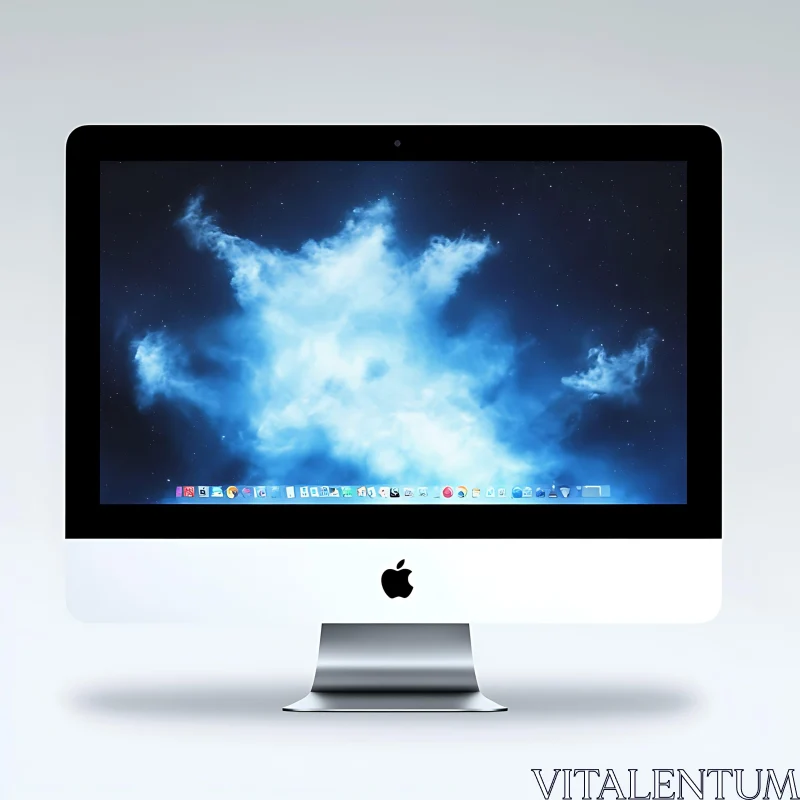 iMac Desktop Display with Blue Cloud Screen AI Image