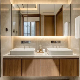 Contemporary Bathroom Design with Dual Sinks and Mirror Cabinets