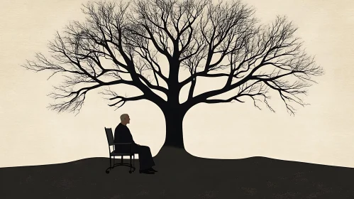 Silhouette of Man Resting Under Tree