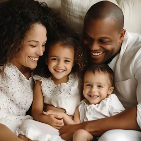 Smiling Family in White Attire