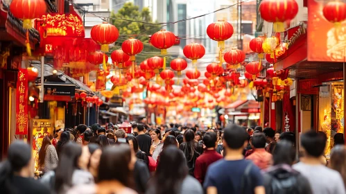 Crowded Chinatown Street with Lanterns