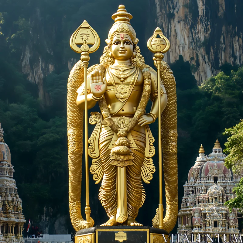 Majestic Golden Statue of Murugan AI Image