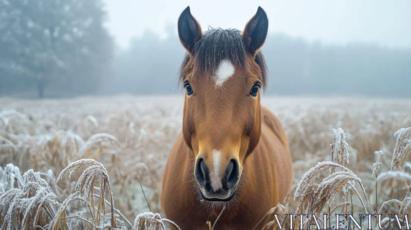 Frosty Field Horse Portrait AI Image