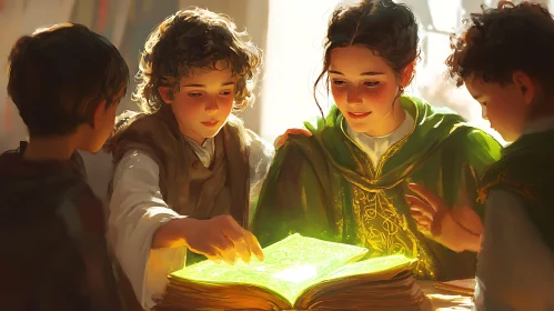 Kids Around Glowing Book Art