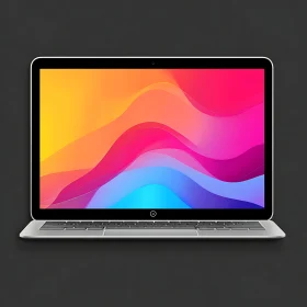 Modern Laptop Displaying Colorful Abstract Waves