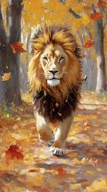 Regal Lion Painting in Fall Foliage