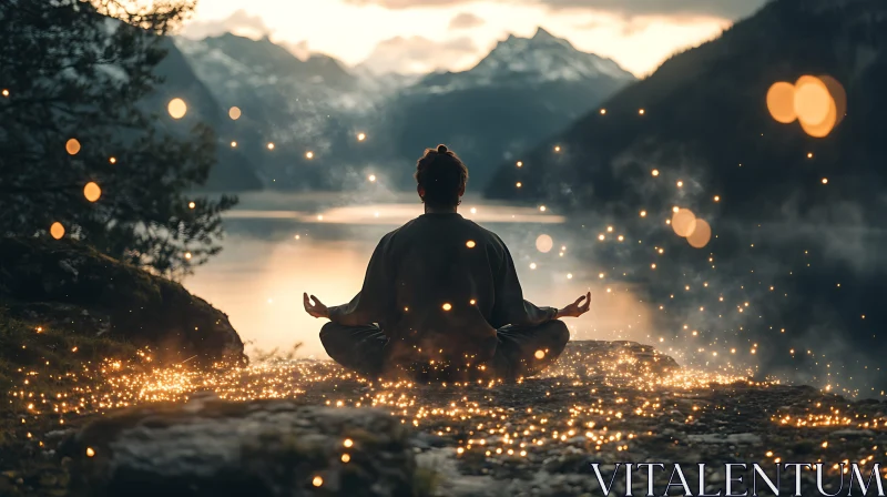 Meditative Pose in Mountain Landscape AI Image