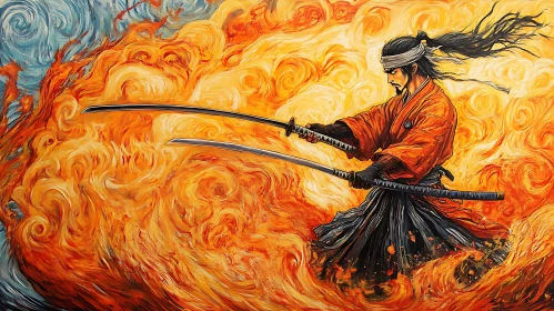 Samurai Swordsman in Blazing Inferno