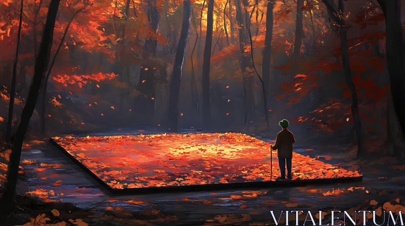 Man in Autumn Forest AI Image