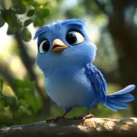 Cartoon Blue Bird on a Branch