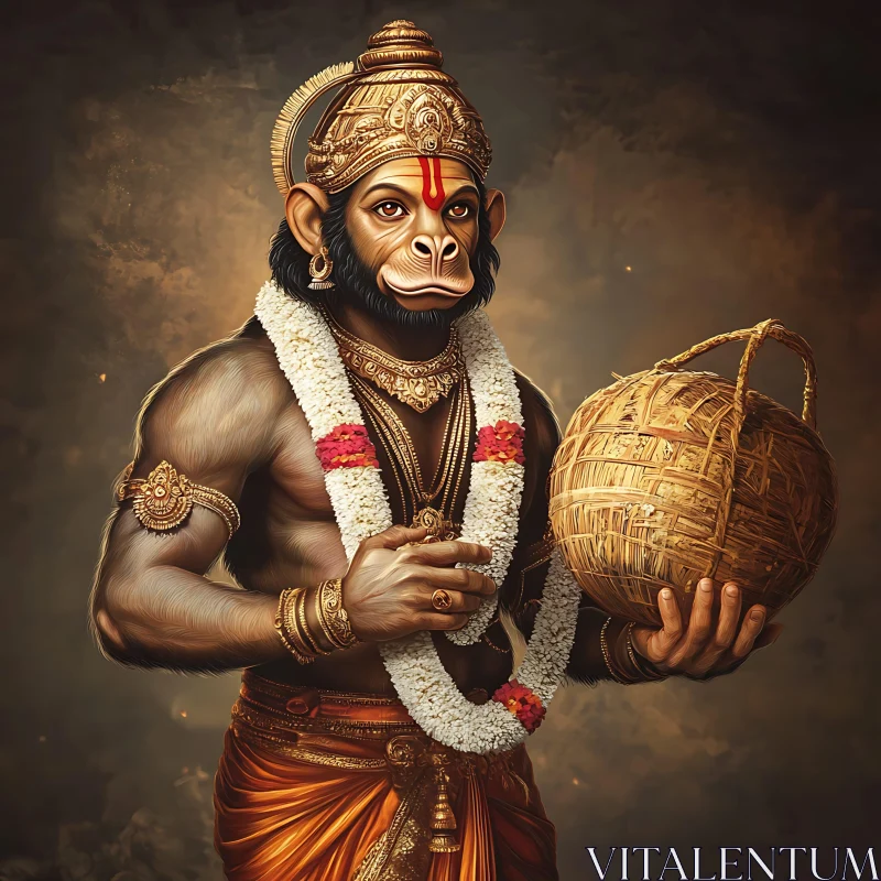 Divine Hanuman Portrait with Woven Basket AI Image