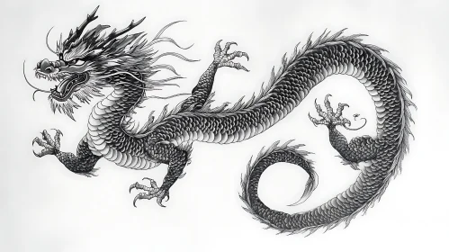 Detailed Dragon Illustration on White